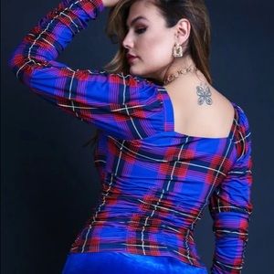 “REMEMBER ME" PLAID BUSTIER PUFF LONG SLEEVE TOP